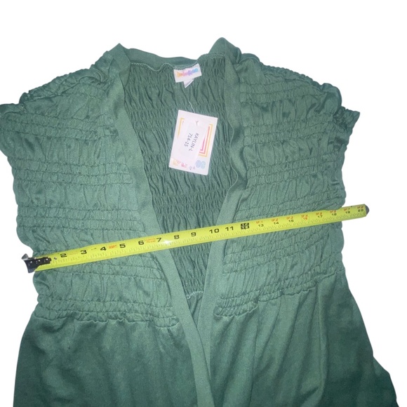 LuLaRoe Kaylin Green Smocked Open Front Sleeveless Cardigan Vest Women’s L NWT - Picture 8 of 14